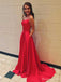 Formal Spaghetti Strap Sleeveless A-line Satin Long Prom Dresses With Trailing Online, OL471