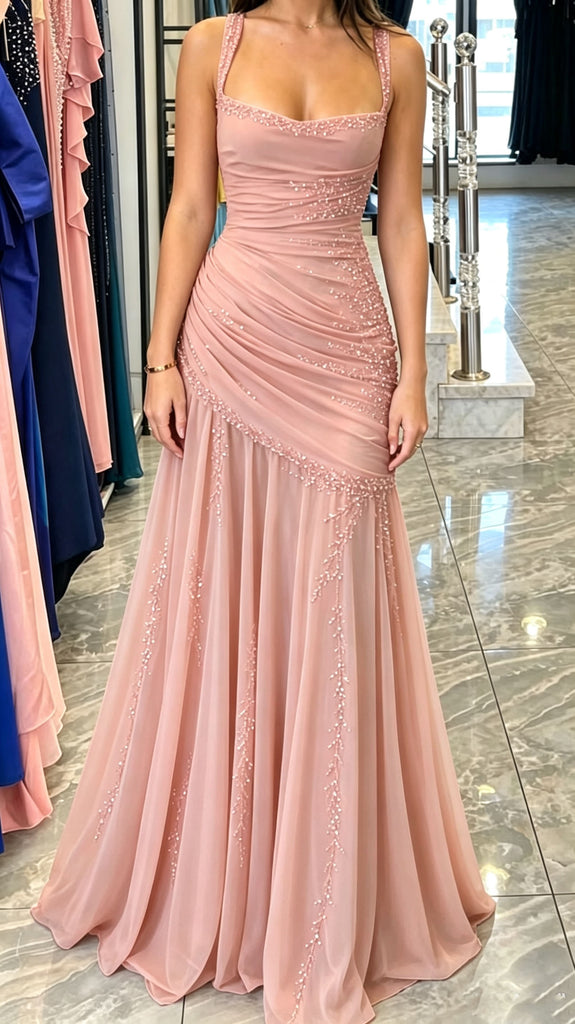 Stunning Burgundy Chiffon Mermaid Gala Gown Sleeveless Ruched Prom Dress,OLP2316