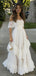 Unique White Lace Prom Gown Off-Shoulder Tiered A-Line Evening Dress,OLP1786