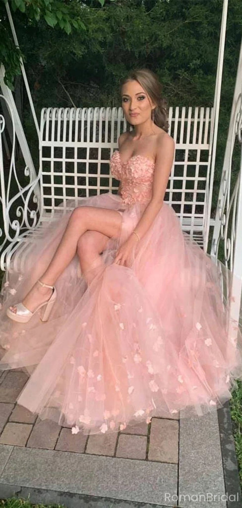 Sparkly Pink Sweetheart A-Line Long Prom Dress Ideas, Evening Party Dresses, OLP1479