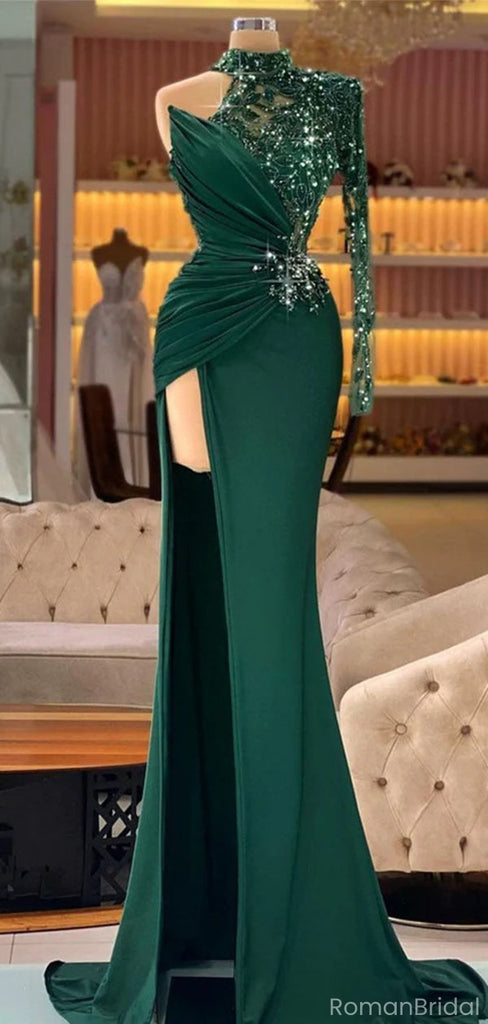 Gorgeous Green One-Shoulder Mermaid Long Prom Dress Ideas, Evening Party Dresses, OLP1624