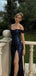 Classy Navy Blue Sequin Prom Dress Off the Shoulder Ruched Sparkly Mermaid Gown,OLP1847