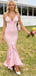 Chic Mermaid Pink Prom Gown Deep V-Neck Ruffled Trumpet Skirt Formal Wear,OLP1777