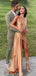 Elegant Gold One-Shoulder Mermaid Side Slit Long Prom Dress Ideas, Evening Party Dresses, OLP1248