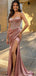 Sparkly Pink Prom Dress Sexy Sheer Corset Strapless Sweetheart High Slit Dress, OLP1697