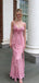 Unique 3D Rosette Pink Prom Dress V-Neck Ruffled Chiffon Long Evening Gown,OLP1873