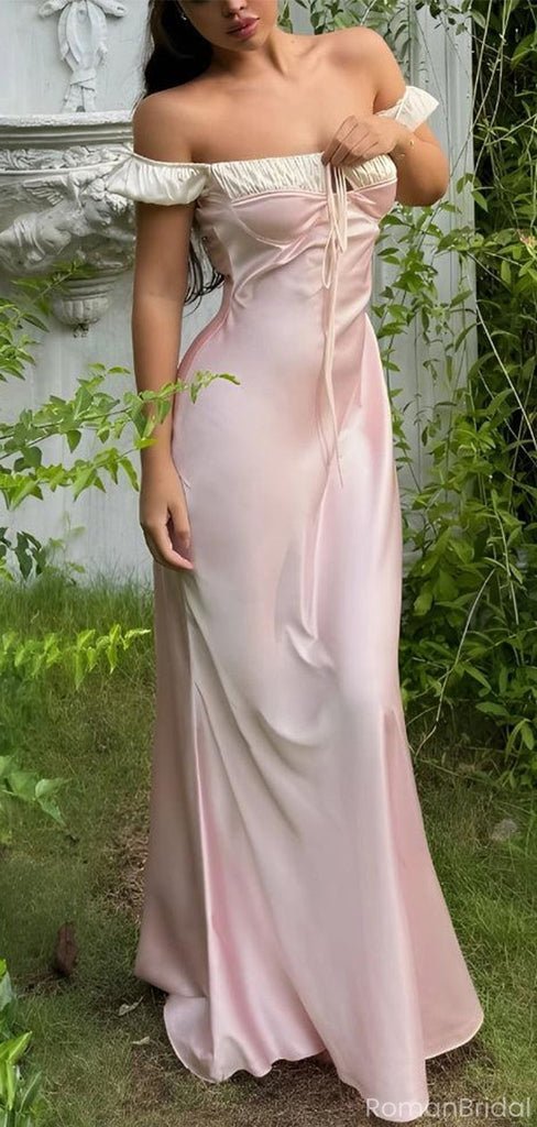 Elegant Pink Off-Shoulder Mermaid Long Prom Dress Ideas, Evening Party Dresses, OLP1583