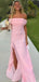 Elegant Pink Off-Shoulder Mermaid Side Slit Long Prom Dress Ideas, Evening Party Dresses, OLP1458