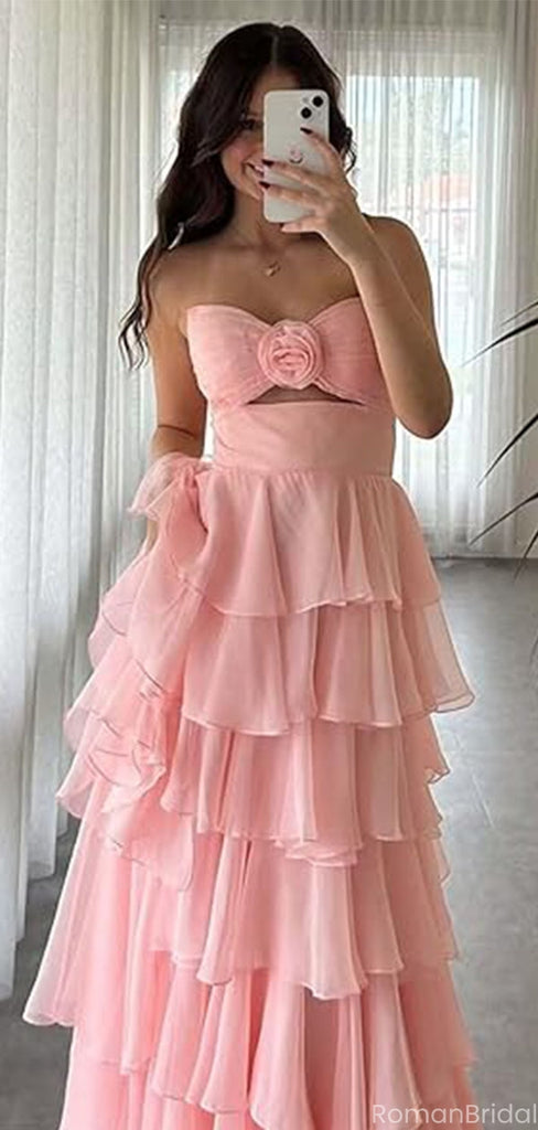 Elegant Pink Sweetheart  Long Prom Dress Ideas, Evening Party Dresses, OLP1434