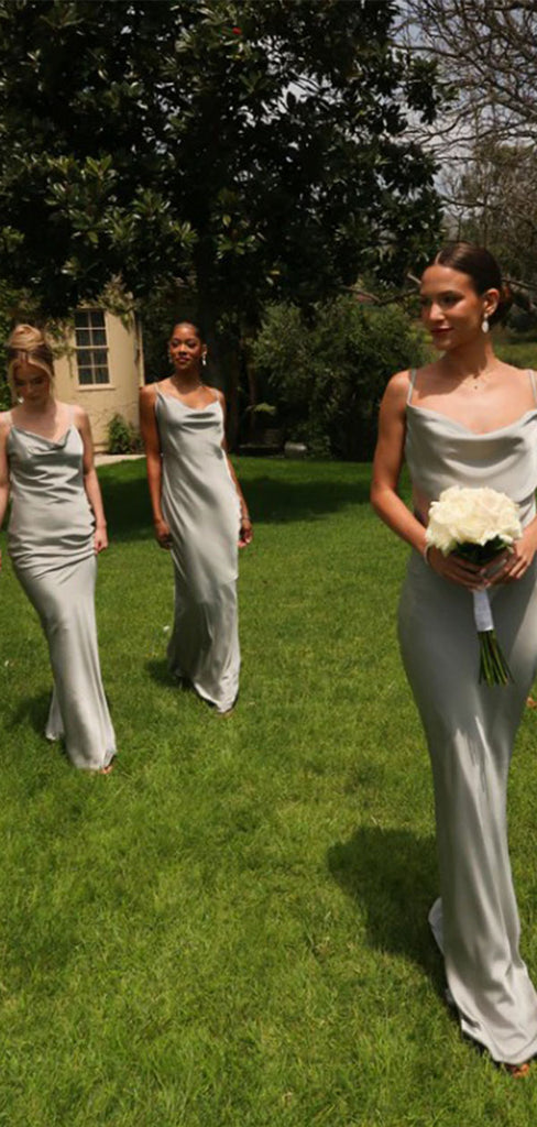 Elegant Spaghetti Strap Sleeveless Mermaid Side Slit Long Bridesmaid Dresses Online , BG873