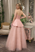 Elegant Dusty Rose Ball Gown Prom Dress Strapless Satin Drape Beaded Evening Gown,OLP2166
