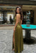 Fancy Pleated Olive Green Halter Neck Long Prom Dress with Classy High Slit,OLP2341