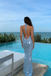 Sequined Blue V Neck Mermaid Prom Gown Open Back Sexy Fitted Long Party Dress,OLP2137