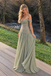 Elegant Sage Green Beaded Prom Dress Off Shoulder Chiffon Evening Gown,OLP2456