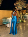 Sexy Blue Satin Backless One-Shoulder Mermaid Long Prom Dress,OLP2374