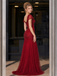 Gorgeous Red Scoop Cap Sleeve Mermaid Prom Dress Floor Length Glitter Mesh Sparkling Gown,OLP2401