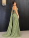 Elegant Sage Green Tulle Prom Dress One-Shoulder Cape Sleeve Mermaid Gown,OLP2425