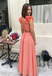 Sexy Coral V-Neck Sleeveless Pleated Chiffon Prom Dress High Slit for Evening Parties,OLP2336