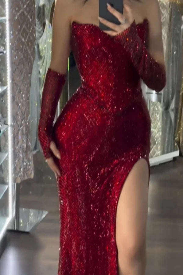 Sparkly Red Sweetheart Mermaid Long Prom Dress Ideas, Evening Party Dresses, OLP1650