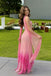 Modern Sexy Pink Sequin V-neck Slit Spaghetti Strap Long Prom Dress With Shimmering Ruffles,OLP2294