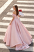 Pretty Off-The-Shoulder Blush Pink Satin Ball Gown Prom Dress,OLP2213