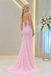 Pink Beaded Strapless Mermaid Prom Dress Sparkly Mesh Long Evening Gown,OLP2426