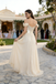 Elegant Champagne Tulle Prom Gown Off-Shoulder Satin Corset Bodice,OLP1948