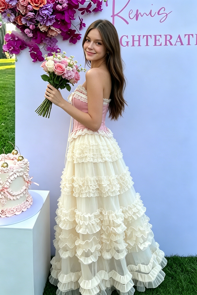 Unique Corset Top Prom Dress with Ruffled Tulle Skirt Beautiful Tea Length,OLP2286