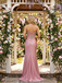 Chic Dusty Pink Satin Side Slit Prom Gown Featuring Sequin Bustier Bodice,OLP1892