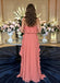 Pretty Terracotta Pink Pleated Strapless Ruffle Tiered A-Line Chiffon Floor Length Prom Dress ,OLP2363