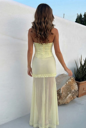 Sexy Pale Yellow Strapless Sleeveless Cutout Mermaid Long Chiffon Prom Dress,OLP2349