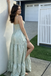 Unique Green Floral Print A-Line Prom Dress with Sexy Side Slit Classy Sweetheart Neck,OLP2314