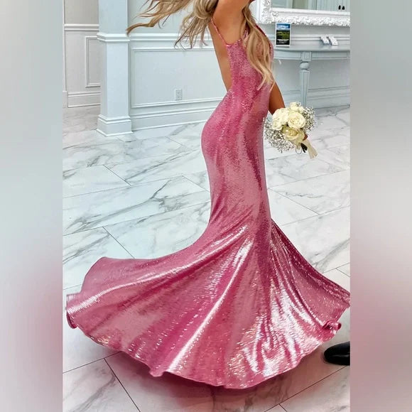 Elegant Pink Spaghetti Strap Mermaid Long Prom Dress Ideas, Evening Party Dresses, OLP1546