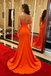 Vibrant Orange Draped One-Shoulder Sparkly Mermaid Prom Dress with Back Train,OLP2189