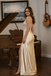 Sexy Champagne Satin Prom Gown Rhinestone Bodice High Side Slit Formal,OLP2064