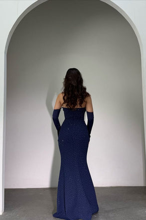 Sexy Navy Sweetheart Mermaid Long Prom Dress Ideas, Evening Party Dresses, OLP1498