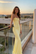 Classy Yellow Strapless Prom Dress Ruched Satin Mermaid Formal Evening Gown,OLP2015