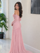 Dusty Rose Long-Sleeve Strapless Ruched Mesh Prom Dress,OLP247