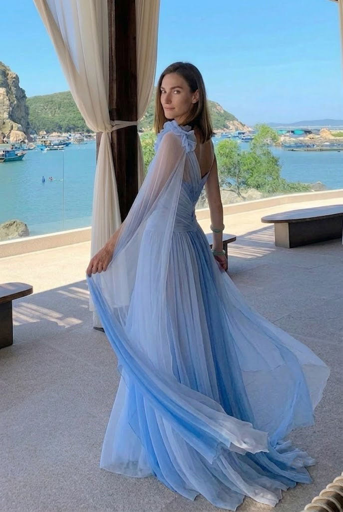 Stunning Blue Ombre Tulle Evening Gown Modern One Shoulder A Line Prom Dress,OLP2295