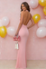 Pink Halter Neck Prom Dress Deep V Backless Jersey Mermaid Evening Gown,OLP2072