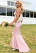 Chic Mermaid Pink Prom Gown Deep V-Neck Ruffled Trumpet Skirt Formal Wear,OLP1777