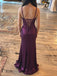 Stunning Purple Ruched Bodycon Prom Dress Spaghetti Straps Unique Party Gown,OLP2398