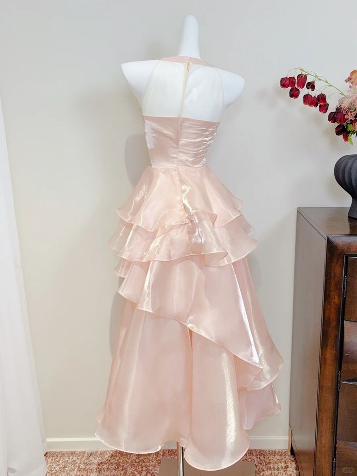 Beautiful Pink Ruffled Tiered Prom Gown Beaded Straps,OLP2097