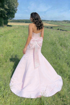 Unique Pink Mermaid Prom Dress Sparkly Sequin Bodice Sweetheart Formal Gown,OLP2185