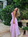 Sexy V-Neck Ruffled Pink Prom Dress Unique Halter High Low Asymmetrical Gown,OLP1823