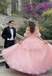 Fancy Off Shoulder Pink Ball Gown Prom Dress 3D Floral Applique Layered Skirt,OLP2146