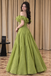 Unique Sage Green Classy Ruffled Off-the-Shoulder A-Line Prom Dress,OLP2435