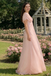 Classy Blush Pink Chiffon Prom Dress Cowl Neck Cap Sleeve A-Line Maxi Gown,OLP2090