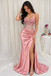 Fancy Dusty Pink Spaghetti Strap Corset Satin Prom Dress,OLP2464
