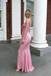 Unique 3D Rosette Pink Prom Dress V-Neck Ruffled Chiffon Long Evening Gown,OLP1873